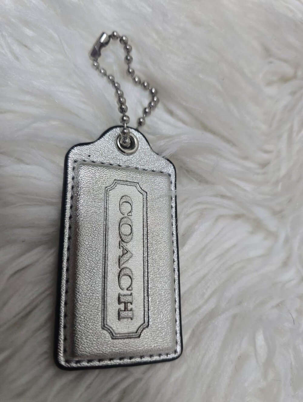 Coach Replacement 2.5” Hang Tag Gray Patent Logo Charm Keychain